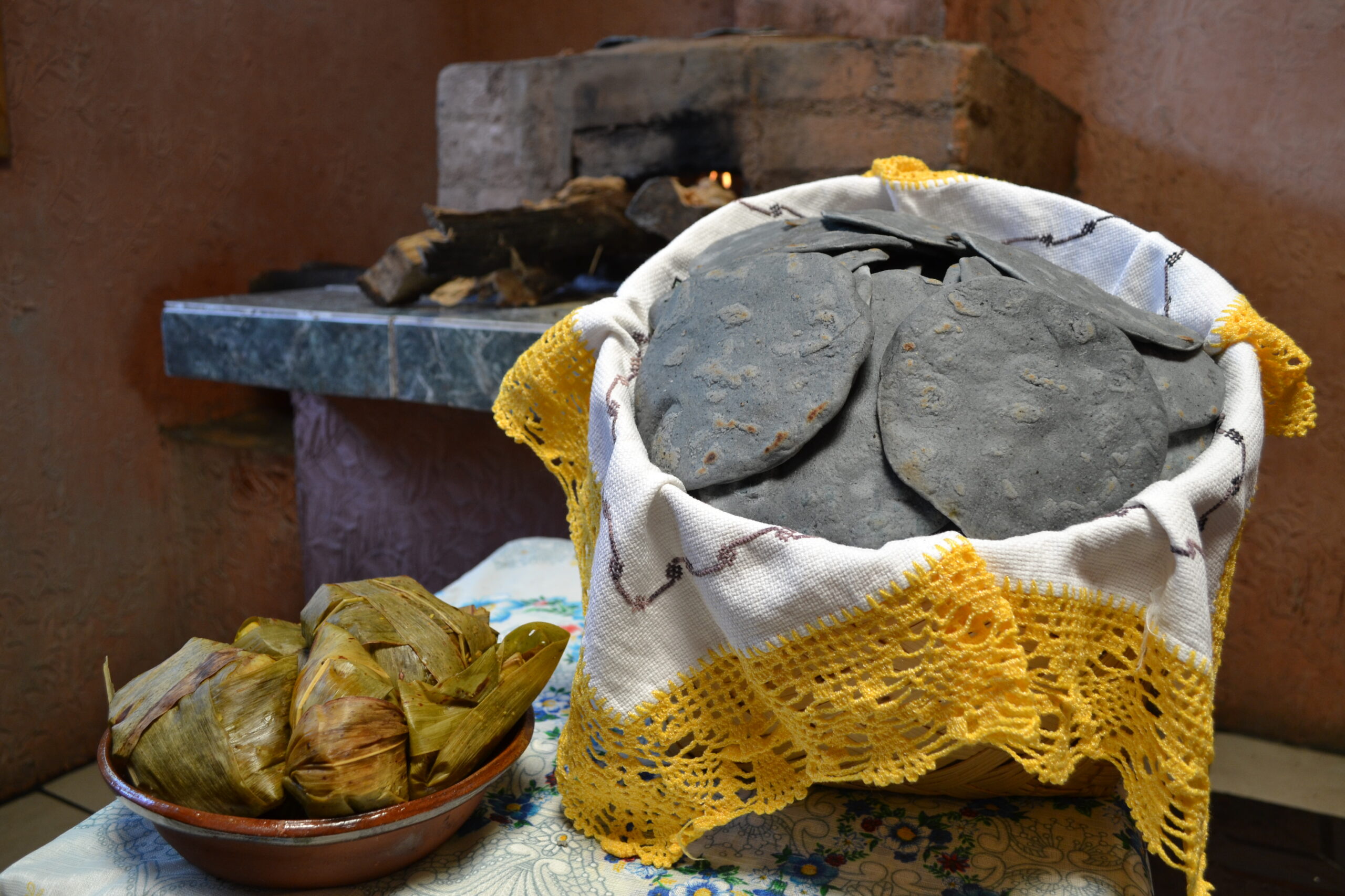 Tortillas de maíz azul de mano